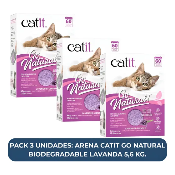Arena Gato Catit Go Natural Lavanda 5,6 Kg - Pack 3 Unidades