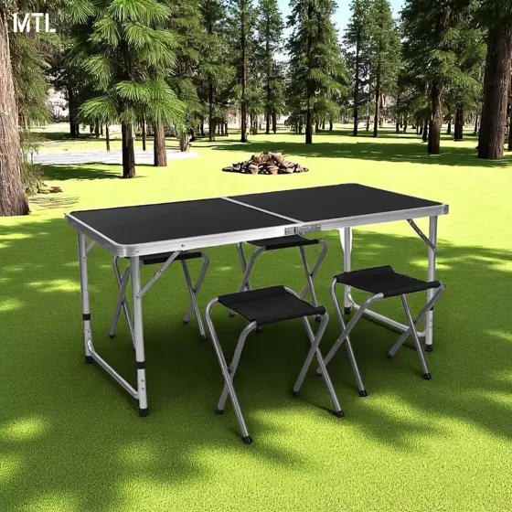 Mesa Plegable Portátil Con 4 Banquitos Camping Jardín Picnic