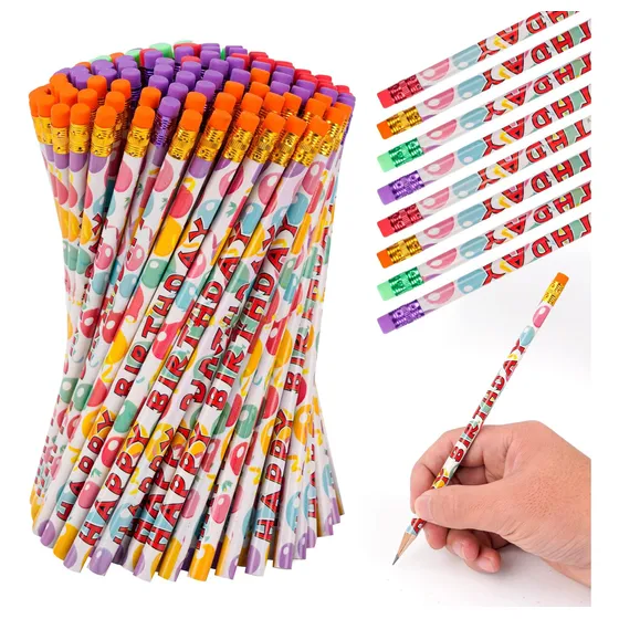 Kolewo4ever 100 Lápices De Cumpleaños Coloridos Impresos Par