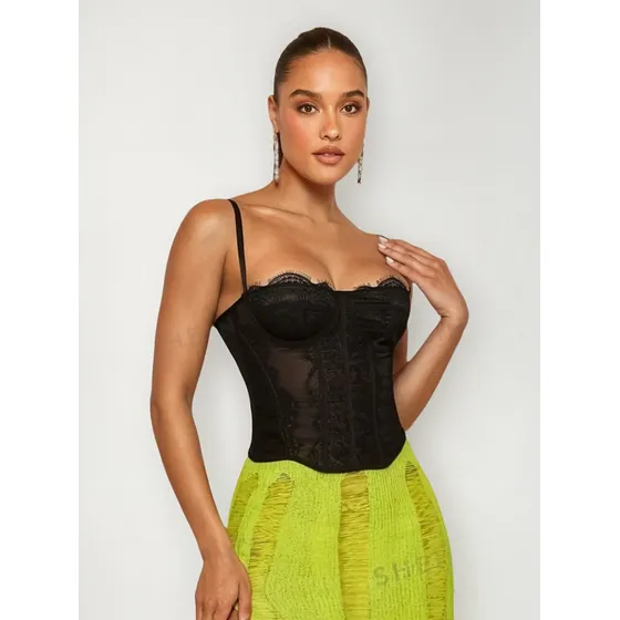 Top Corset Encaje Varillas Bretel Regulable Para Mujer
