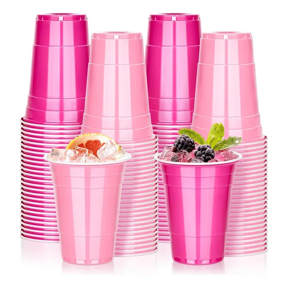 Vasos De Plástico Desechables 16 Oz Rosa Para Fiesta 100 Uni