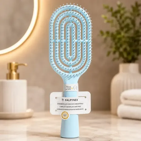 Escova De Cabelo Anti Frizz Vazada | Desembaraça | Pente Azul Celeste