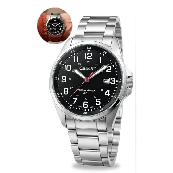 Relógio de pulso Orient MBSS1171 com corria de aço fundo preto