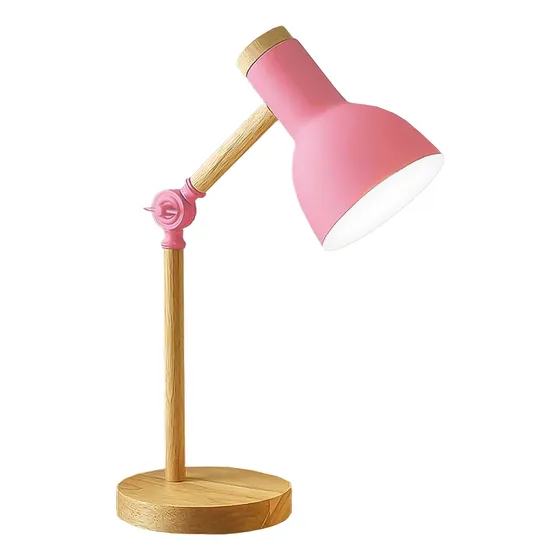 Lampara Escritorio Mesa Nordica velador Articulada Metal Y Madera IMBACK Color Rosa