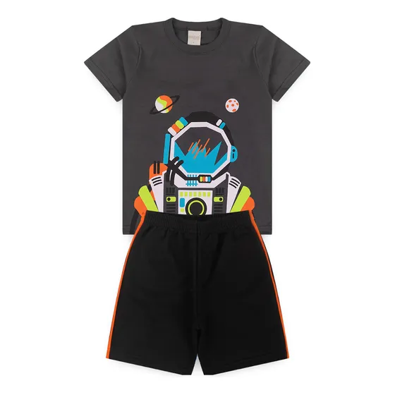 Conjunto Verão Menino Infantil Camiseta E Bermuda Astronauta