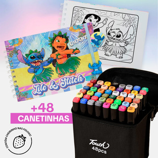 Kit Canetinhas Colorida Touch E Livro Lilo & Stitch Pintura Kit Canetinhas Colorida Touch E Livro Lilo & Stitch Pintura