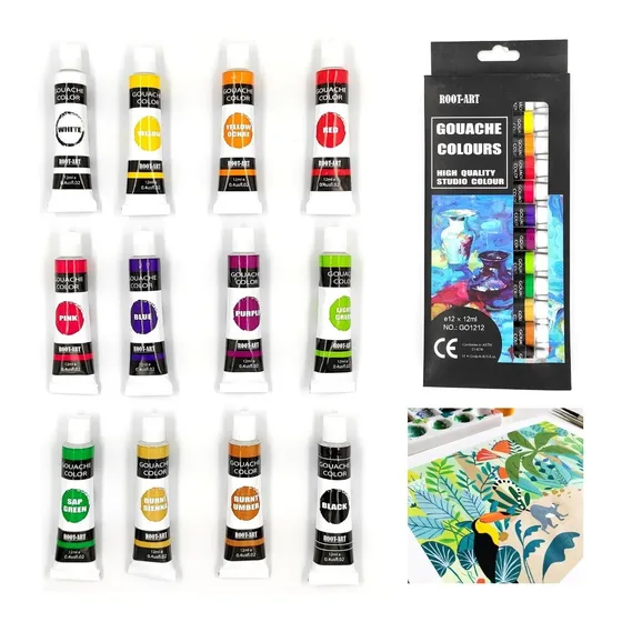 Set Pinturas Gouache Pigmentos Témpera 12 Colores Tubos 12ml