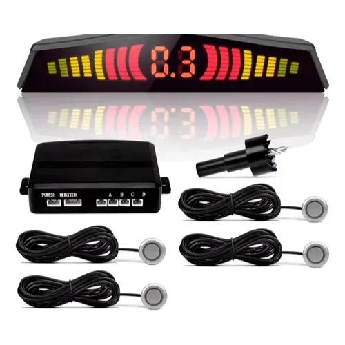 Kit Sensor De Estacionamento 22mm Prata Universal Ré Parachoque Traseiro Serve em todos carros Parachoque Plástico Visor Display Indicador Sonoro