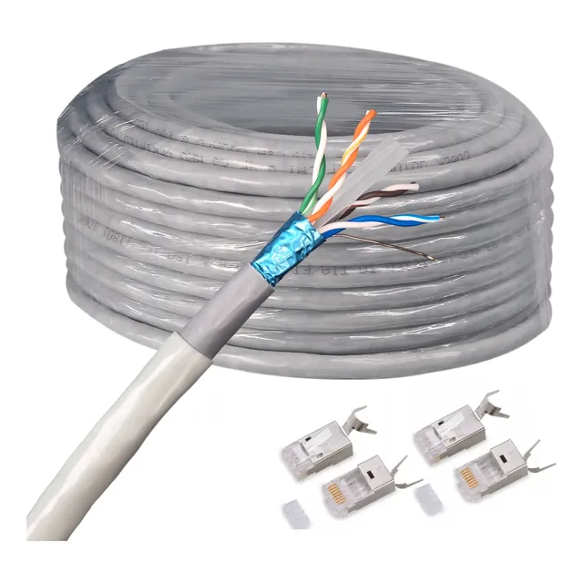 Cable De Red Exterior Blindado 20 Metros Cobre Cat 6 Blanco