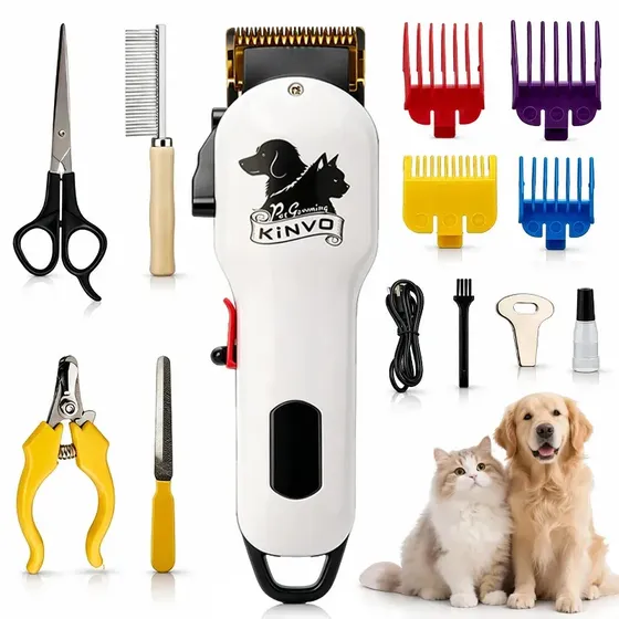 Máquina de Tosa KiNVO Profissional Sem Fio para Cães e Gatos, com Display LED e Acessórios