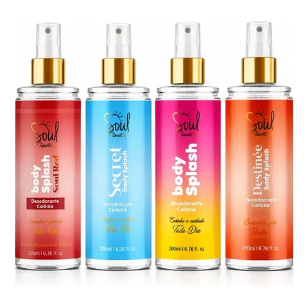 Kit 4 Body Splash Tradicional Paradox Feminino Original Soul Cosméticos 200ml Cheiroso Red Soul Body Sprash Secret Arabe Desodourante Pele