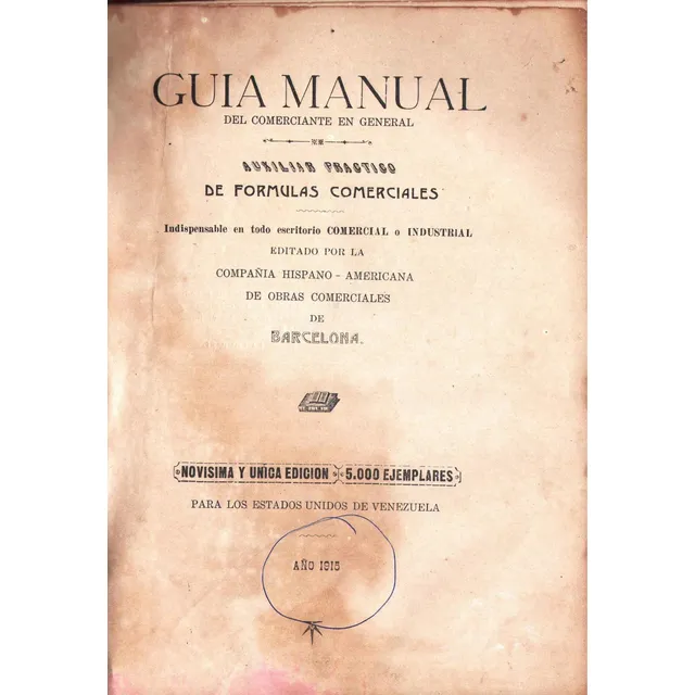 Antiguo Manual Guia Juridica Del Comerciante Caracas 1915