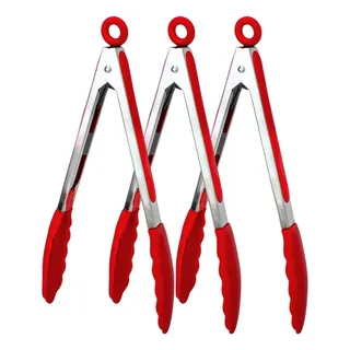 Kit 3 Pegadores Silicone Trava Cabo Inox Cozinha Pinça Kit 3 Pegadores Silicone Trava Cabo Inox Cozinha Pinça