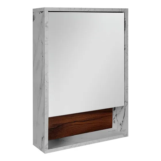 Botiquin Organizador Con Espejo Decomobil Gabinete De Baño Color Mármol Blanco - Parota