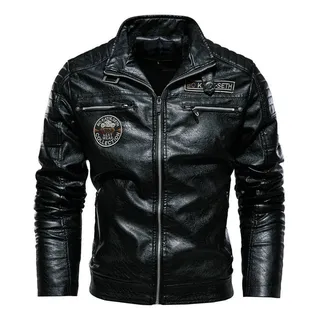 Jaqueta Masculina De Couro Pu Forrada Com LĂŁ Para Motociclet Jaqueta Masculina De Couro Pu Forrada Com LĂŁ Para Motociclet