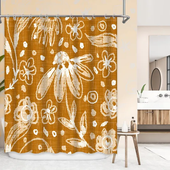 Ouyisha Cortina Ducha Floral Naranja Bohemio Blanco Bonita X