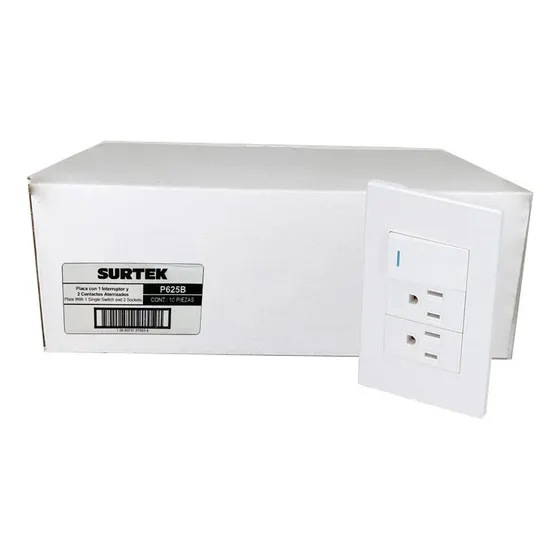 Placa Con 1 Switch 2 Contactos Surtek P625b 1/3 Blanco 10pz