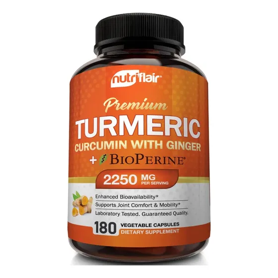 Turmeric Curcumin Ginger 2250mg (180 Cápsulas) Hecho En E.u. Sabor Sin Sabor