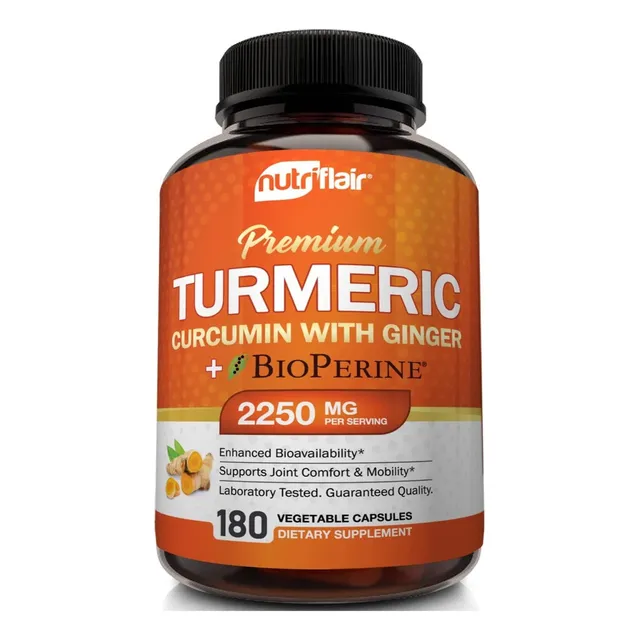 Turmeric Curcumin Ginger 2250mg (180 Cápsulas) Hecho En E.u. Sabor Sin Sabor