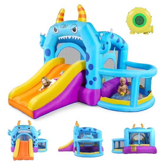 Trampolín Infantil Grande Para Exterior Con Bomba Inflable Lona De Salto Azul