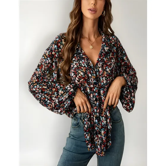 Camisa Con Botones Y Estampado Floral, Blusa Informal