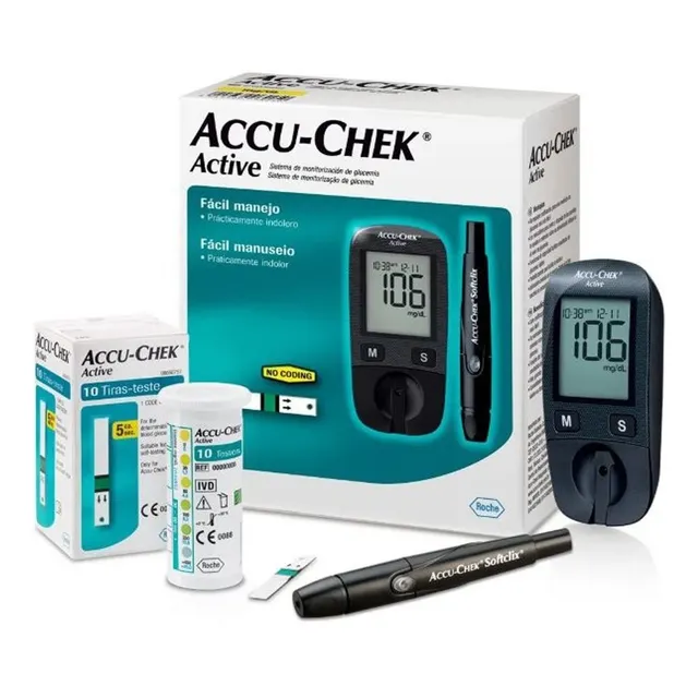 Aparelho De Medir Glicose Diabetes Kit Accuchek Active Compl