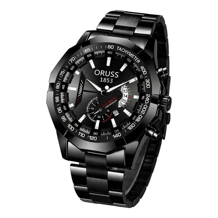 Relógio Masculino Oruss Luxo Aço Inoxidável À Prova D'água Preto