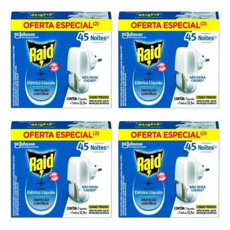 Repelente De Tomada Raid Kit 4 Aparelho + 4 Refil 45 Noites