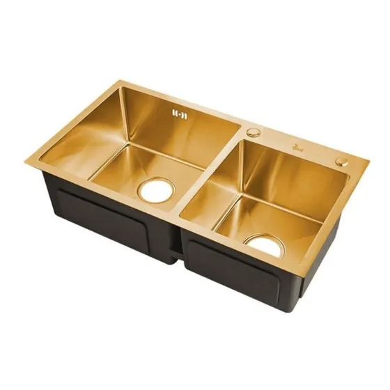 Fregadero Doble Tina Dorado Acero Inoxidable Sobre Tope Bari