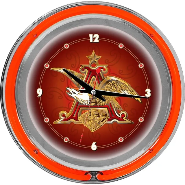 Anheuser Busch Reloj Neon Doble Anillo Cromado 14 