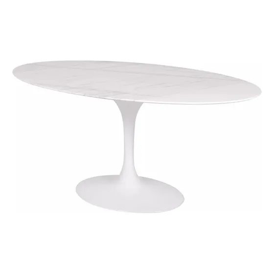 Mesa Saarinen Jantar Oval Espirito Santo 160x90cm Tampa Branco/cinza Pés Branco