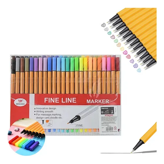 Kit 48 Canetas Fine Line Ponta Fina Canetinhas Coloridas