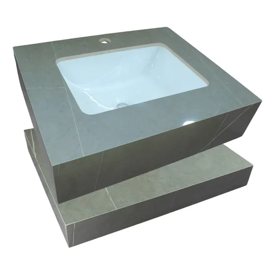 Lavabo Cuadrado Color Gris Con Mueble Flotante Gris Oscuro Brillante