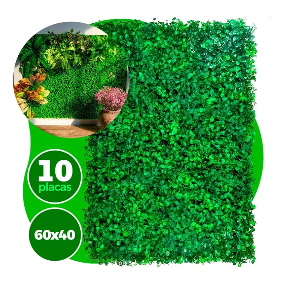 Kit 10 Placas De Grama Sintética Artificial Para Jardim Vertical Buchinhos Cheios Muro Inglês Floresta Urbana 40x60cm Decoração Casa Comércio Área Interna e externa