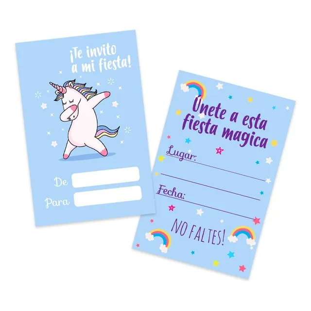 24 Tarjetas E Invitaciones De Cumpleaños  9 X 6 Cm Unicornio
