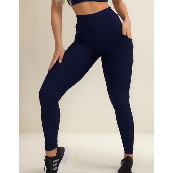 Calça Legging Cintura Alta Com Bolso Moda Básica Academia