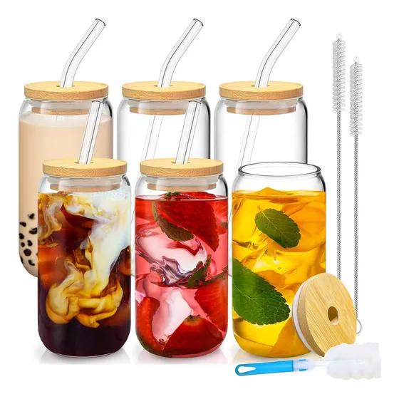 Vasos De Vidrio Con Tapa,vasos Con Forma De Lata  (4pcs)