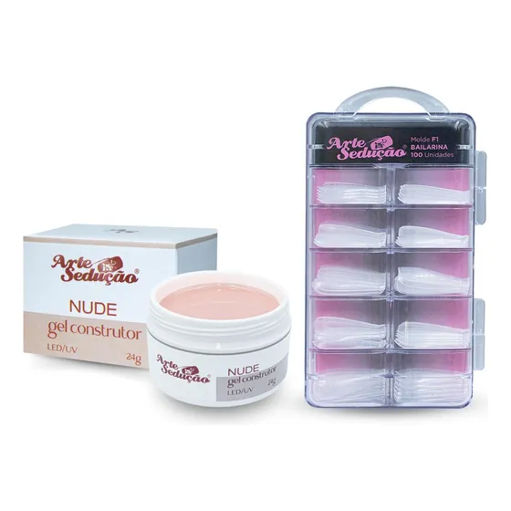 Molde F1 Bailarina 100 Un + Gel Led/uv Alongamento Nude 24g