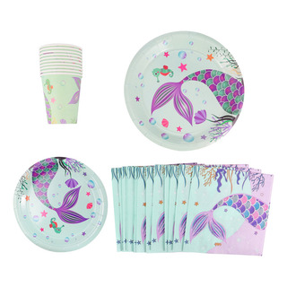 Conjunto De 30 Pratos E Copos De Papel Com Tema De Sereias Conjunto De 30 Pratos E Copos De Papel Com Tema De Sereias