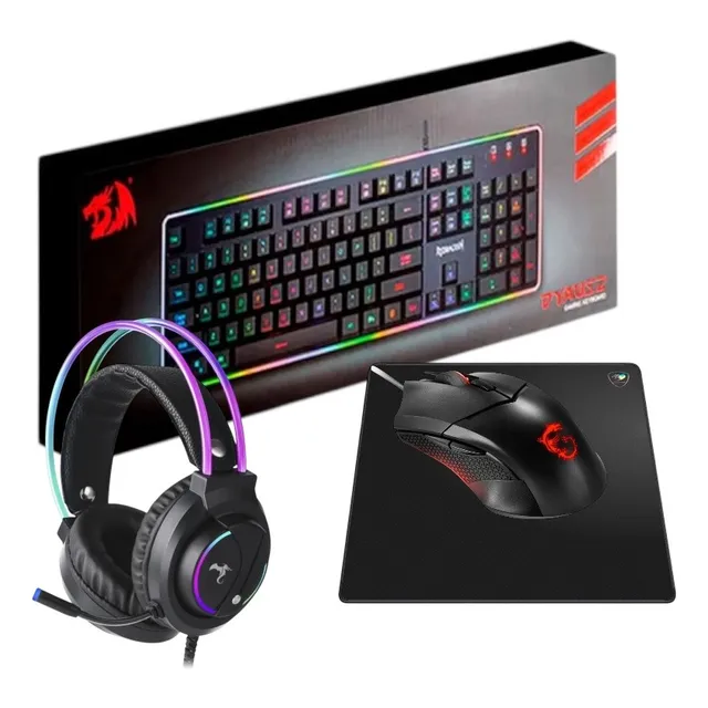 Kit Accesorios Gamer Teclado Redragon+ Mouse Msi + Audifonos Negro Negro