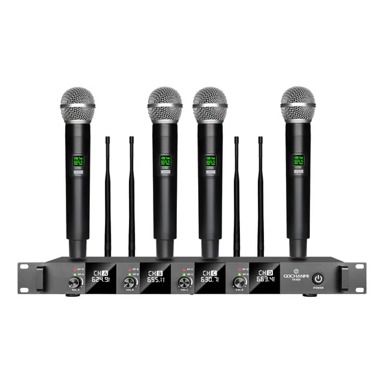 Microfonos Gc Tk400 Inalambrico 4 Canales Disctanci Uhf Mano Color Negro