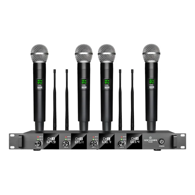 Microfonos Gc Tk400 Inalambrico 4 Canales Disctanci Uhf Mano Color Negro