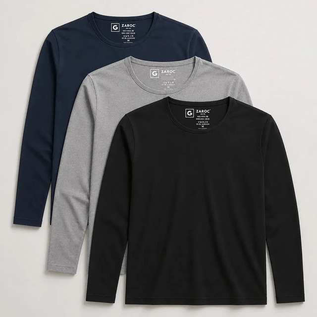 Kit 3 Camiseta Manga Longa Masculina Slim Algodão 30.1 Zaroc Kit 3 Camiseta Manga Longa Masculina Slim Algodão 30.1 Zaroc