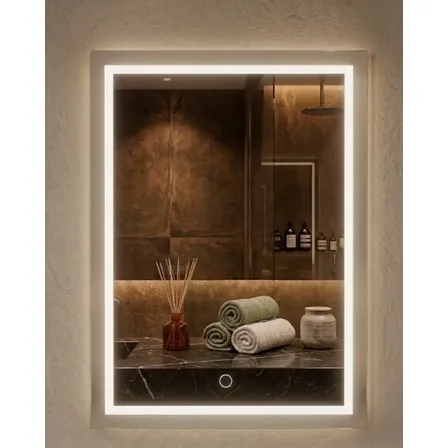 Espelho Retangular 80x60 Cm Jateado Led Botão Touch