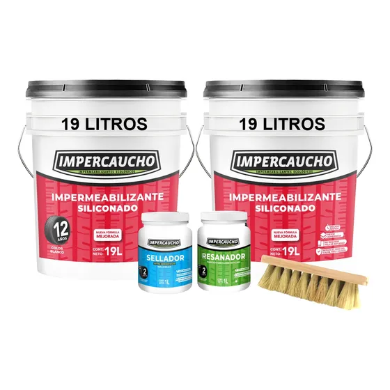 Kit Impermeabilizante Impercaucho Siliconado Sellador Resanador Cepillo Rinde 40m2 Reduce El Calor Y Ruidos Ecológico Hecho Con Llanta Reciclada Para Una Alta Durabilidad Color Blanco