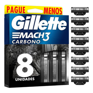 Gillette Mach3 Carbono 8 Unidades Carga Barbear Refil Leve Gillette Mach3 Carbono 8 Unidades Carga Barbear Refil Leve