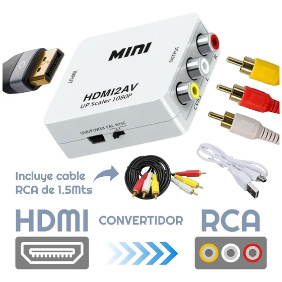 Adaptador / Convertidor Hdmi A Rca / 1080p + Cable Rca 1.5mt