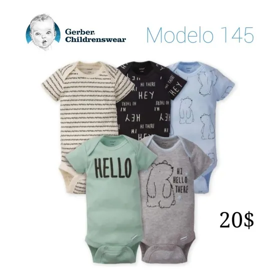Set 5 Bodys Manga Corta Gerber Varón Modelo 145