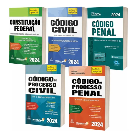 Combo Legislação Seca 2024 - Constituição Federal + Código Civil + Processo Civil + Penal + Processo Penal.