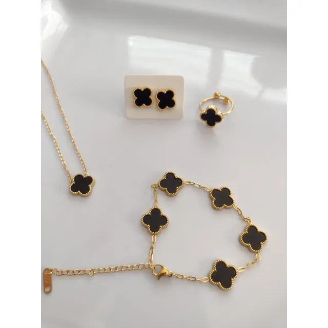 Set Cadena Collar Pulsera Zarcillo Anillo Van Cleef